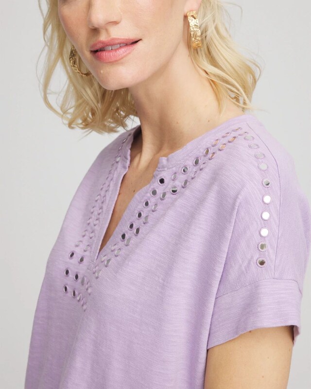 Paillette Trim Cotton Slub Tee - image 4